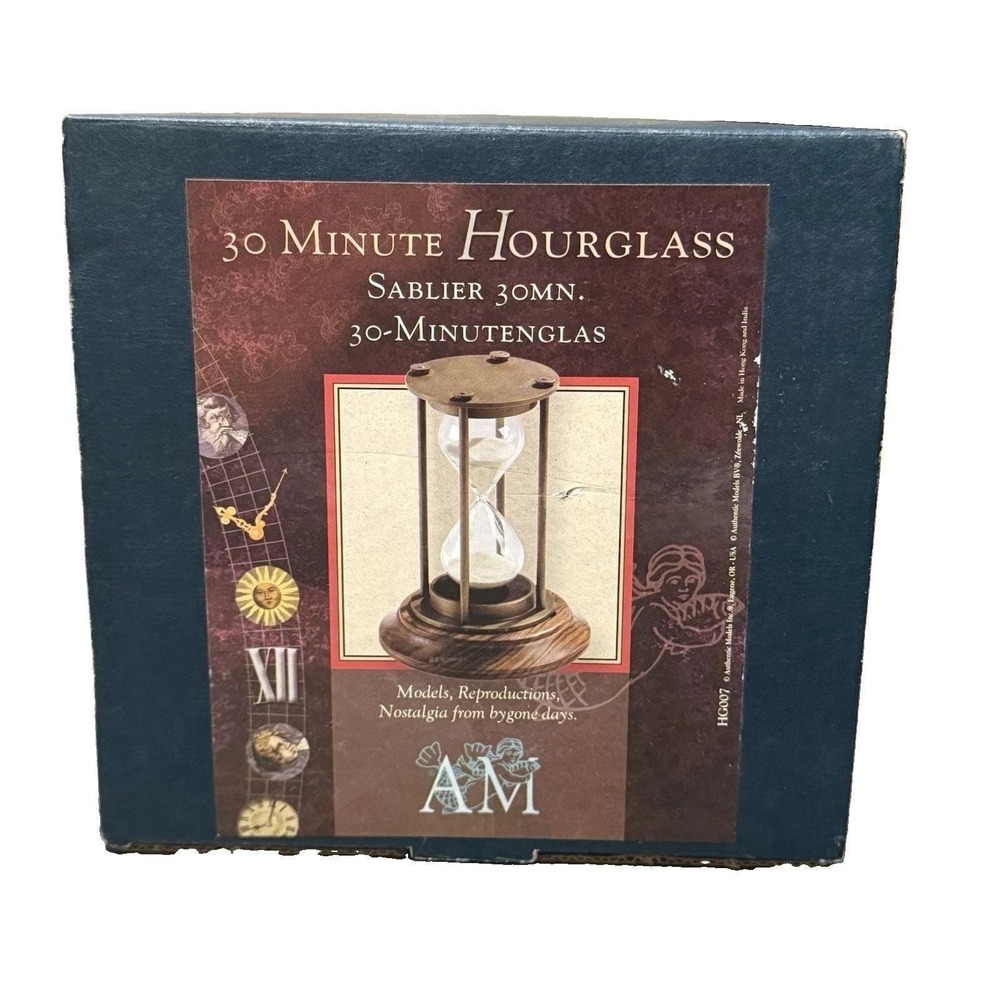 Authentic Models HG007 30 Minute Hourglass Bronze Wood Base Sand Timer Box